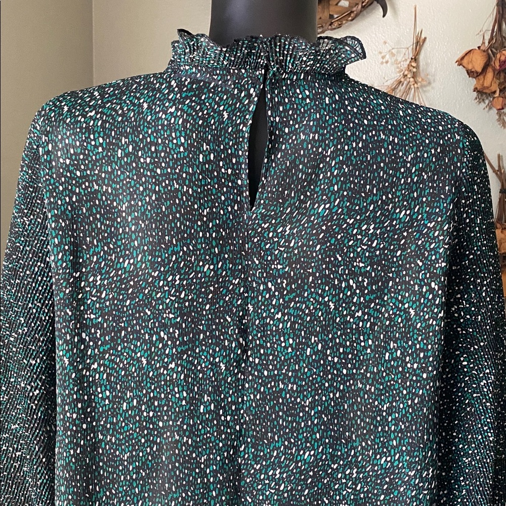 Zara Black & Green Speckled Sheer Blouse with Ruffle Cuffs - Picture 11 of 14